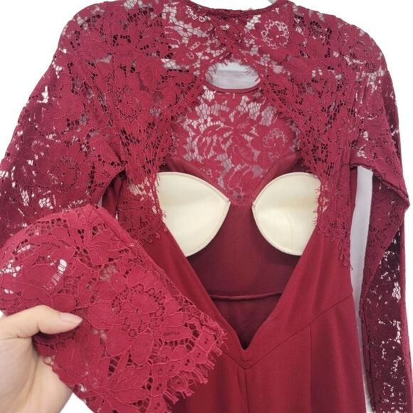 Lulus Whenever You Call Lace Open Back Maxi Dress Gown Red Medium - Picture 6 of 15